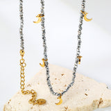 4*6.5mm moon accessories + 2mm white/mineral black beads necklace 40+5cm+6mm round plate Gold color