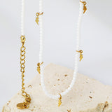 2*6.8mm lightning bolt accessories +2mm white/mineral black beads necklace 40+5cm+6mm round plate Gold color