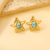 Starfish Pitted Faceted with Oval Blue Turquoise Earrings 21.7mm