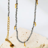 2*6.8mm lightning bolt accessories +2mm white/mineral black beads necklace 40+5cm+6mm round plate Gold color