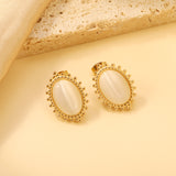 Loose Bead Edge Oval with White / Black / Red / Green Cat's Eye Stones Earrings 14.8*21mm