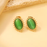 Loose Bead Edge Oval with White / Black / Red / Green Cat's Eye Stones Earrings 14.8*21mm