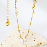 3+4+5mm round white zirconia necklace cross chain 40+5cm+6mm round plate Gold color