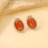 Loose Bead Edge Oval with White / Black / Red / Green Cat's Eye Stones Earrings 14.8*21mm