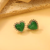 Loose Bead Edge Heart with White / Black / Red / Green Cat's Eye Stones Earrings 17.8*17.5mm