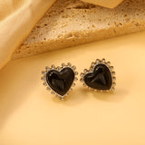 Loose Bead Edge Heart with White / Black / Red / Green Cat's Eye Stones Earrings 17.8*17.5mm