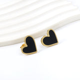 Heart Earrings with Black Shells 18*15.9mm Gold Color