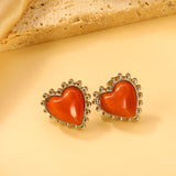 Loose Bead Edge Heart with White / Black / Red / Green Cat's Eye Stones Earrings 17.8*17.5mm