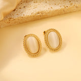 Lace Oval with White / Black / Red / Green Cat's Eye Earrings 15.2*19.2mm