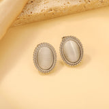 Lace Oval with White / Black / Red / Green Cat's Eye Earrings 15.2*19.2mm