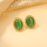 Lace Oval with White / Black / Red / Green Cat's Eye Earrings 15.2*19.2mm