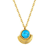 Blue Turquoise Half Round Pendant Necklace 45+5cm