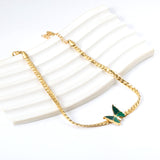 Butterfly with Green Drip Oil 13.7*13mm Anklet 23+5cm Gold Color