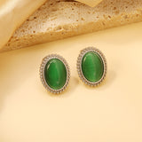 Lace Oval with White / Black / Red / Green Cat's Eye Earrings 15.2*19.2mm