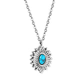 Blue Turquoise Oval Pendant Necklace 45+5cm