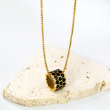 Thick 1.5*Wide 8.5*High 12mm Hollow Cylinder with Black/Pink/Blue Oil Drip Snake Pendant Necklace 1.2 Square Pearls Chain 40+5cm+6mm Round Piece Gold Color