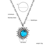 Blue Turquoise Sun Pendant Necklace 45+5cm