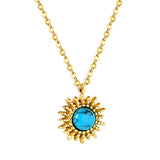 Blue Turquoise Sun Pendant Necklace 45+5cm