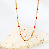 White/red/blue/mixed color dot drop glue necklace 0.4 cross chain 40+5cm+6mm round plate Gold color