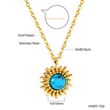 Blue Turquoise Sun Pendant Necklace 45+5cm