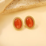 Lace Oval with White / Black / Red / Green Cat's Eye Earrings 15.2*19.2mm