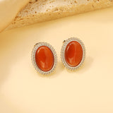 Lace Oval with White / Black / Red / Green Cat's Eye Earrings 15.2*19.2mm