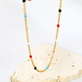 White/red/blue/mixed color dot drop glue necklace 0.4 cross chain 40+5cm+6mm round plate Gold color