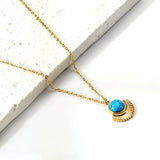 Blue Turquoise Half Round Pendant Necklace 45+5cm