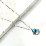 Blue Turquoise Half Round Pendant Necklace 45+5cm