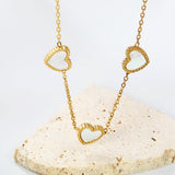 10.7*10mm beaded edge heart-shaped sticky white shell necklace 40+5cm+6mm round plate Gold color