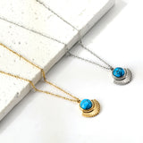 Blue Turquoise Half Round Pendant Necklace 45+5cm