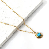 Blue Turquoise Sun Pendant Necklace 45+5cm