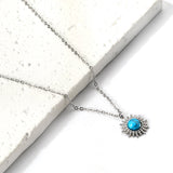 Blue Turquoise Sun Pendant Necklace 45+5cm