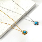 Blue Turquoise Sun Pendant Necklace 45+5cm