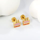 Screw plug 0.8*8mm pin 6.2*7.2mm Cake with mixed color drop earrings gold color