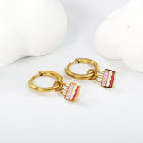 2*10mm circle +7.3*12.7mm cake with mixed color drip earrings gold color