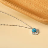 Blue Turquoise Half Round Pendant Necklace 45+5cm