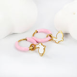 2*10mm circle with pink dripping oil+8.5*11.8mm rabbit with white dripping oil fittings earrings gold color