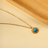 Blue Turquoise Sun Pendant Necklace 45+5cm