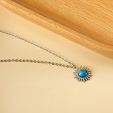 Blue Turquoise Sun Pendant Necklace 45+5cm