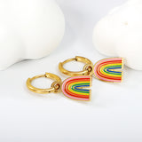 2*10mm circle +10*16.6mm rainbow with mixed color drip earrings gold color