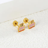 Screw plug 0.8*8mm pin 6.2*7.2mm Cake with mixed color drop earrings gold color