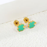 Screw plug 0.8*8mm pin 6.3*7.3mm lucky grass with green oil drop earrings gold color