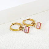 2*10mm circle +7.3*12.7mm cake with mixed color drip earrings gold color