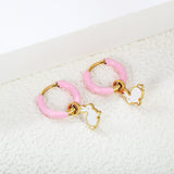 2*10mm circle with pink dripping oil+8.5*11.8mm rabbit with white dripping oil fittings earrings gold color