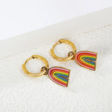 2*10mm circle +10*16.6mm rainbow with mixed color drip earrings gold color