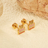 Screw plug 0.8*8mm pin 6.2*7.2mm Cake with mixed color drop earrings gold color