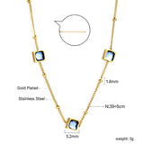 3 square white & red & lake blue & green diamond pendant bead chain necklace 39+5cm gold color