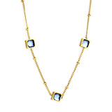 3 square white & red & lake blue & green diamond pendant bead chain necklace 39+5cm gold color