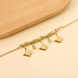 3 Butterflies 12*10mm+2 Round White Diamond Pendants 5mm+10 Round Beads+5 Round Pillars Bracelet 18+5cm Golden